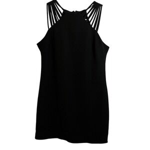 She + Sky Spaghetti Strappy Shoulder Black Midi‎ Sheath Dress Large